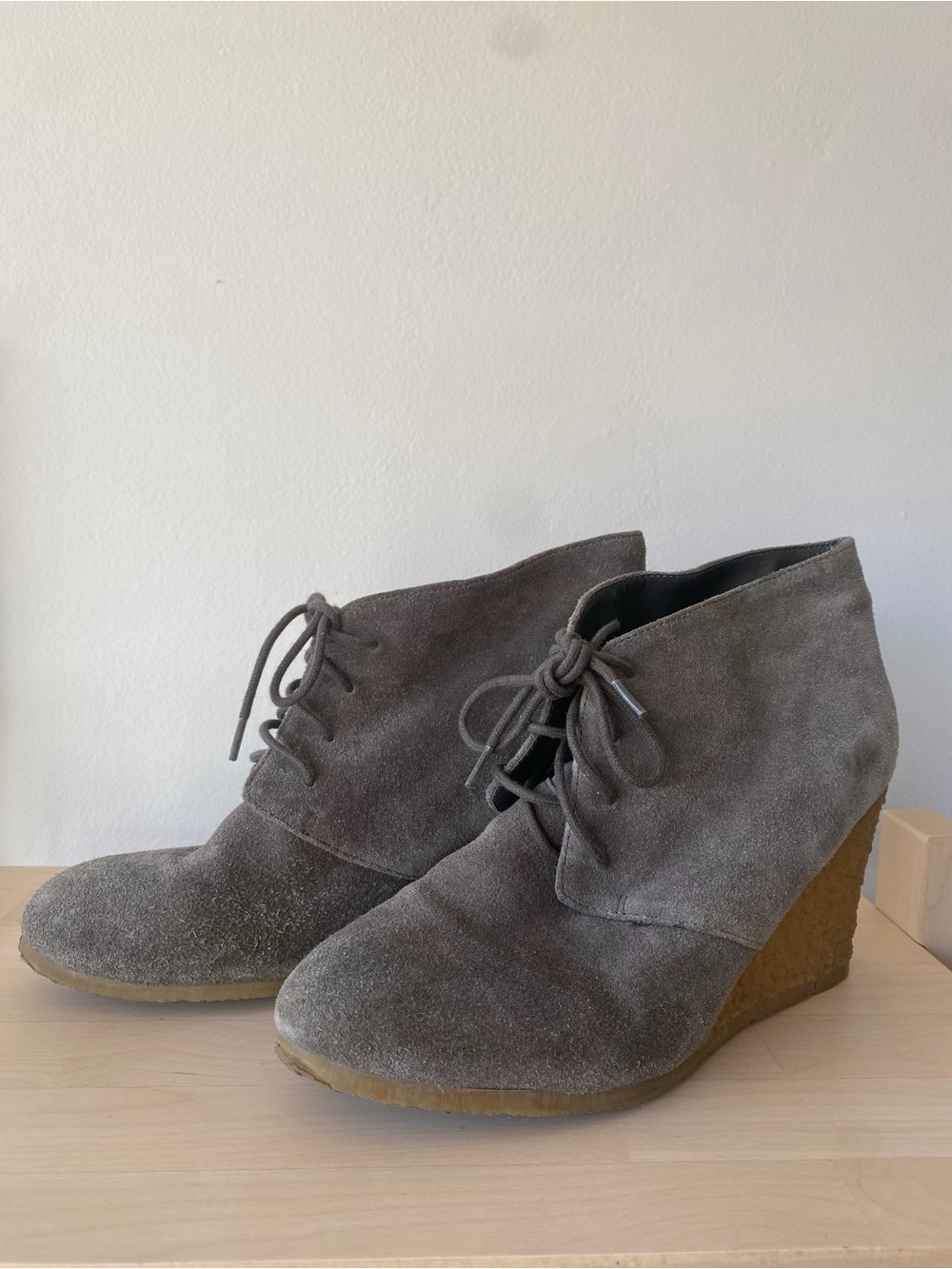Joe Fresh Gray Suede Lace-Up Wedge Booties
